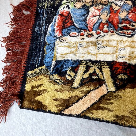 Vintage P&C Italian Tapestry The Last Supper 1970s Red Fringe 40 x 20 - Picture 7 of 11